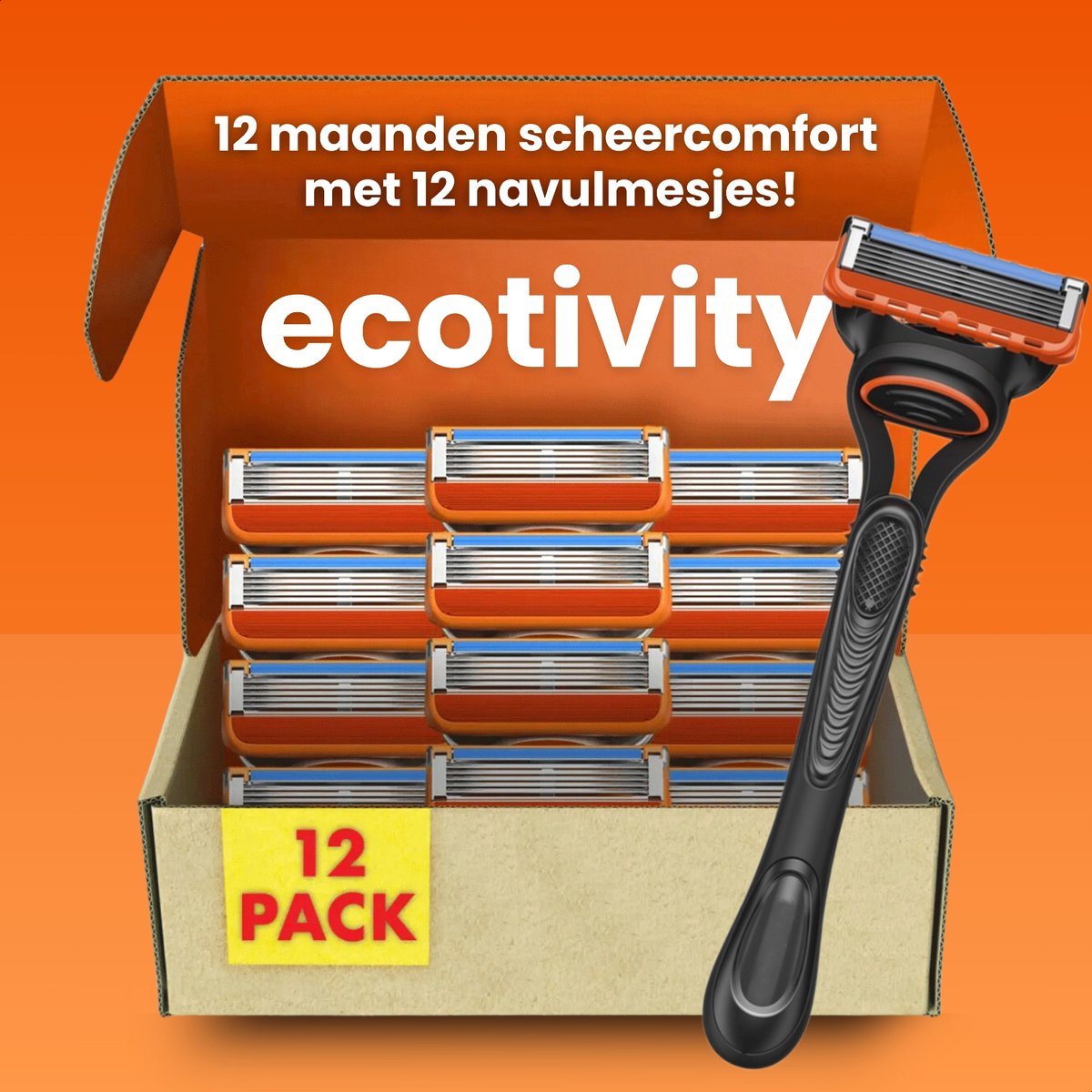 Ecotivity Luxe Scheermesjes 12x - Scheermesjes - Geschikt voor Fusion 5 - Met Houder Voor Fusion Scheermesjes - Voor Een Gladde Huid - 5 Blade Scheermesje - Navulmesjes - Voordeelverpakking - Compatibel Met Alle Fusion 5 Opzetstukken + Houder