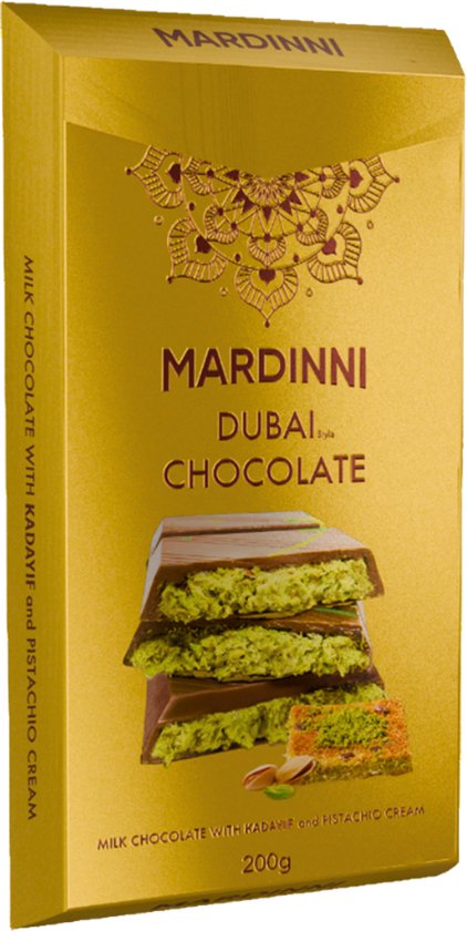 Mardinni Dubai Chocolate Pistache Dubai Bar Kunafah Milk Easter Chocolate Cadeaux de Pâques 200 grammes