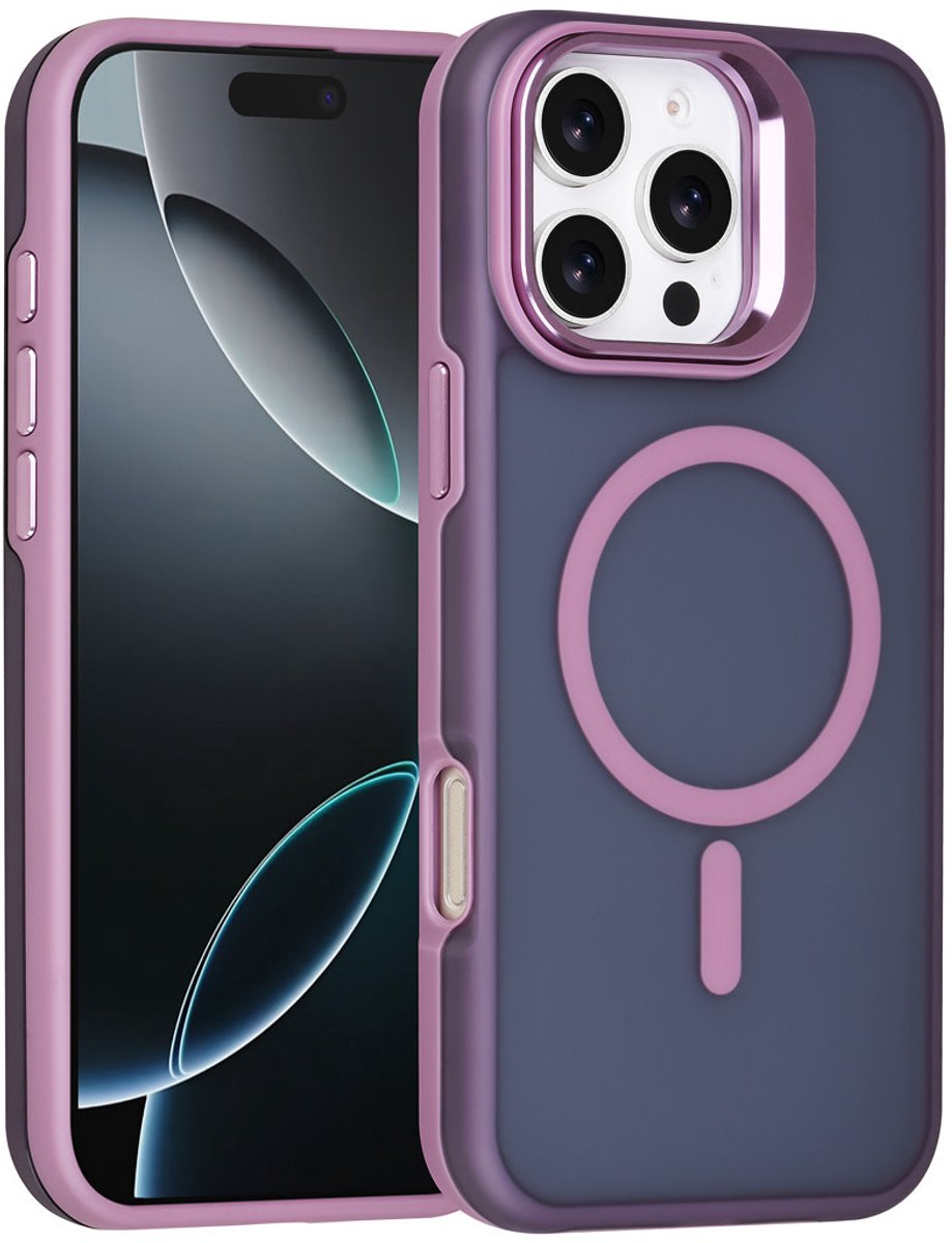 TUNIQ Back cover voor iPhone 16 Pro Max - MagSafe - Met Camera Stand - Paars