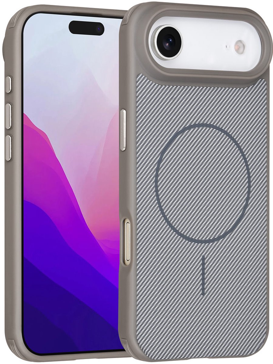 TUNIQ Back cover voor iPhone 17 Air - MagSafe - Carbon Fiber - Antishock - Grijs