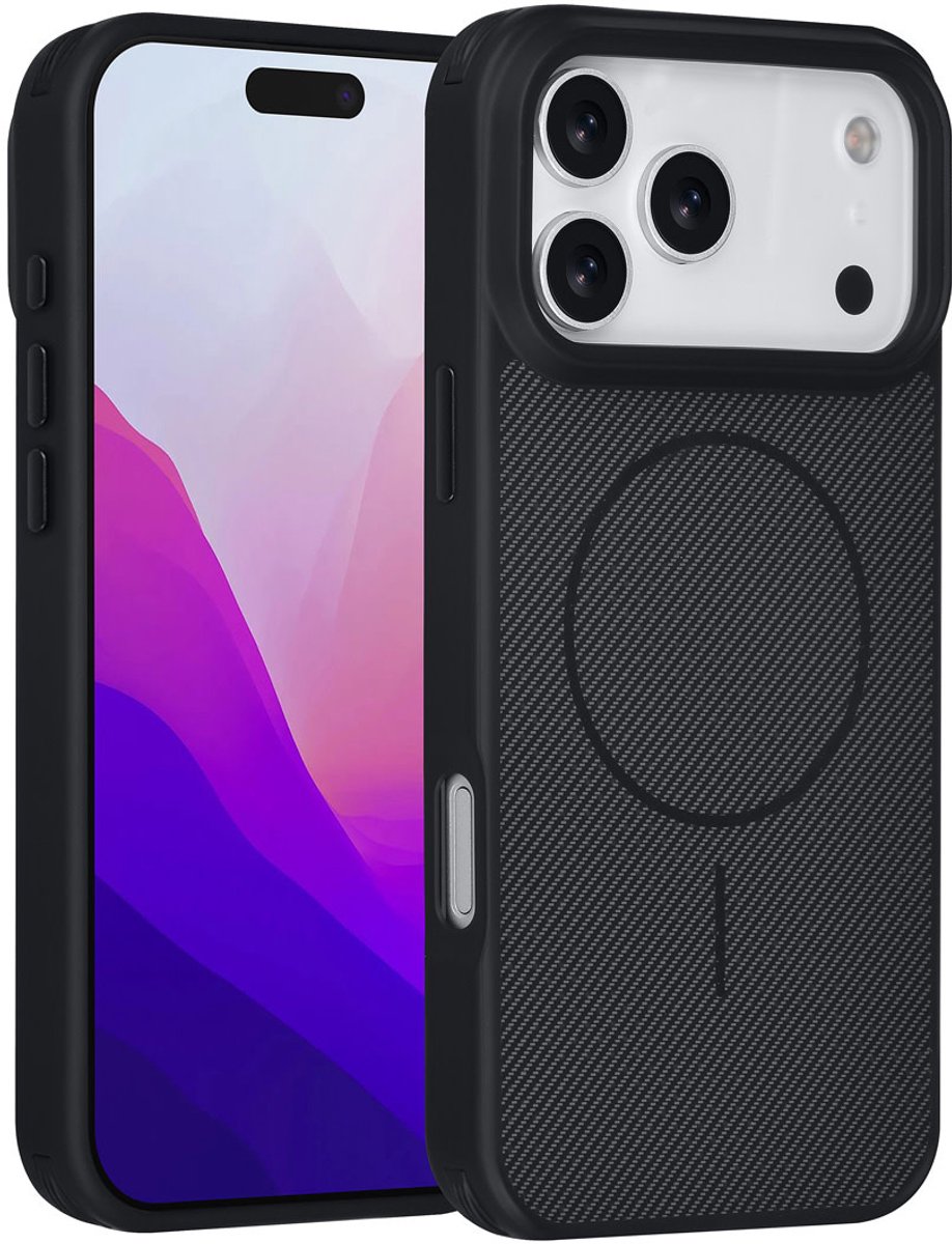 TUNIQ Back cover voor iPhone 17 Pro Max - MagSafe - Carbon Fiber - Antishock - Zwart