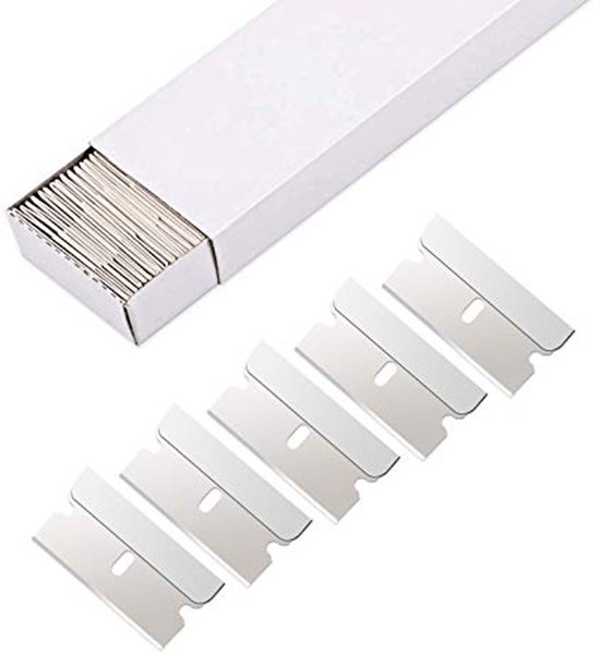GUOYIHUA 50 stuks schraper voor keramische kookplaat, 4,3 x 2,2 cm, vervangende messen voor keramische kookplaat, dubbelzijdige schraper met drie gaten voor glasschrapers, keramische kookplaatschraper