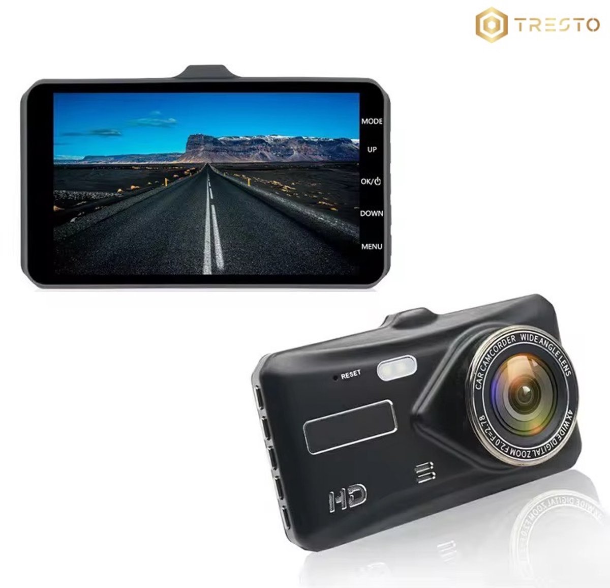 TRESTO - Dashcam Full HD Camera – 4 inch Touchscreen – Dashboardcamera – Full HD 1080p – Loop Recording – Nachtvisie – Bewegingssensor – G-sensor – Autocamera Voor én Achter - voor auto – foto 7
