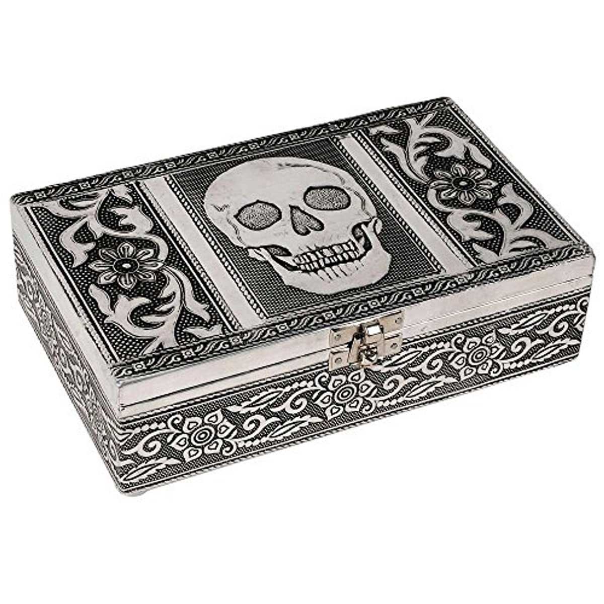 Juwelendoos Aluminium met Doodshoofd - 20 x 12 x 6 cm
