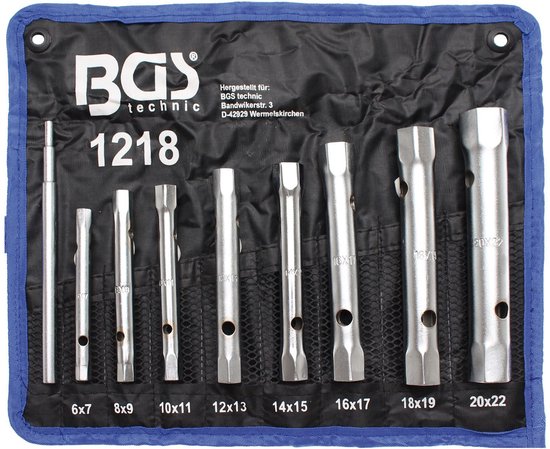 BGS pijpsleutelset - 8-delig - met handige roltas - hoogwaardig chrome vanadium staal - BGS1218