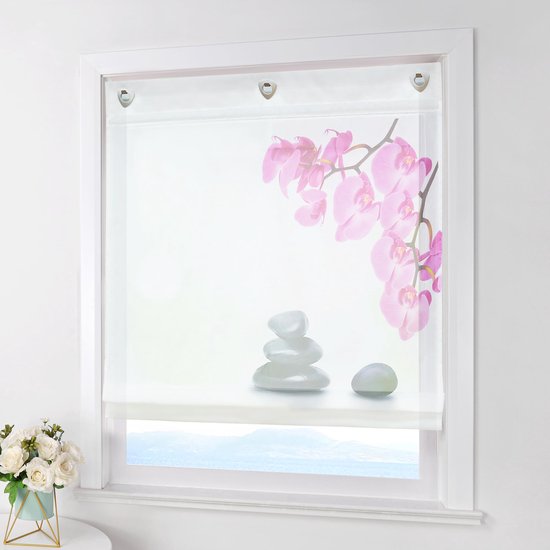 Azomor® Rideau transparent blanc pour cuisine avec œillets et système de suspension simple 100 x 140 cm