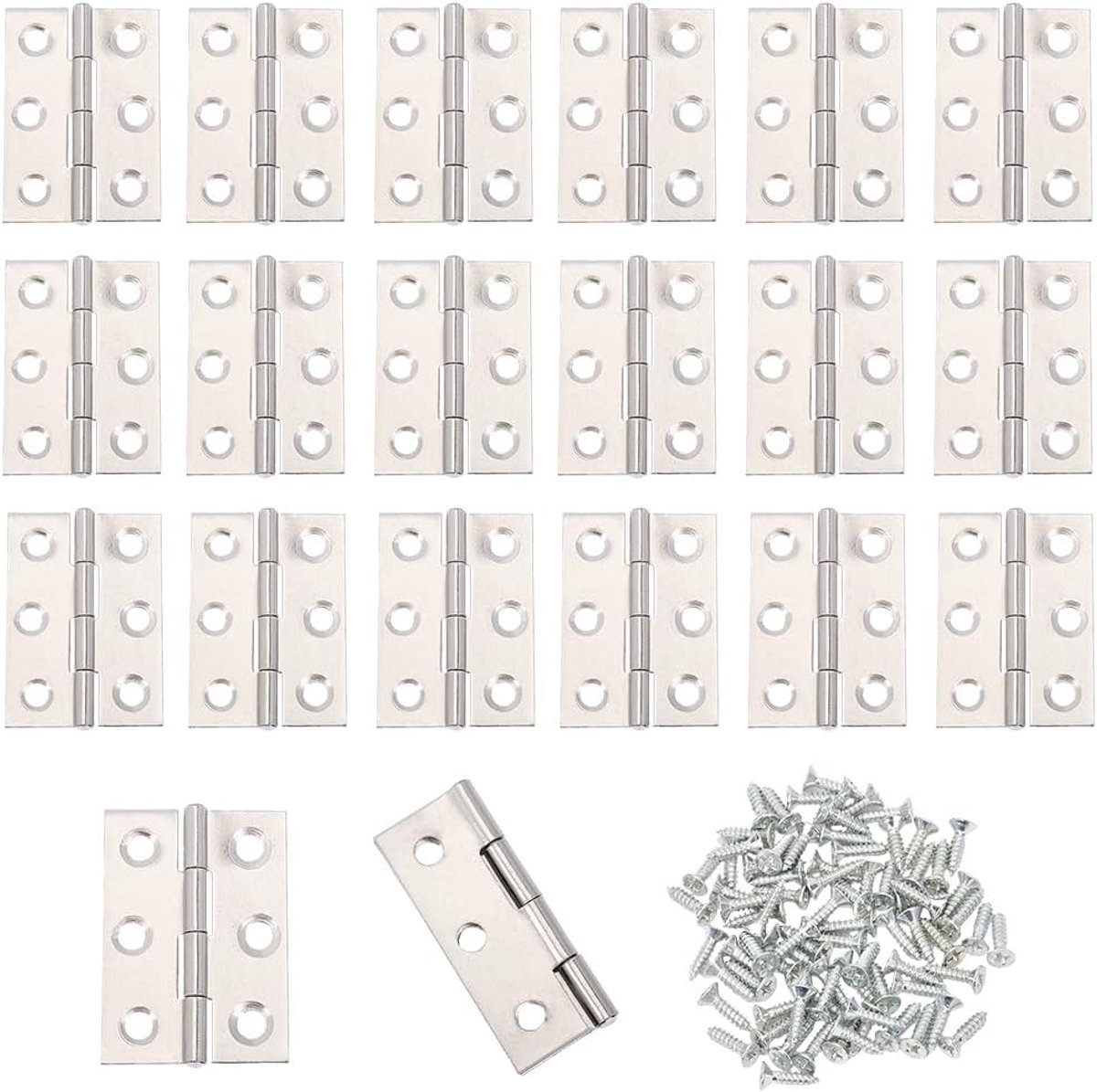 Folding Door Hinge Silver Stainless Steel - 20 Pieces Ball Bearing Hinge met 120 Screws voor Interieurdeuren - Raamkozijnen - Kastdeuren - Houten Deuren - Dozen 4.5x3.5cm