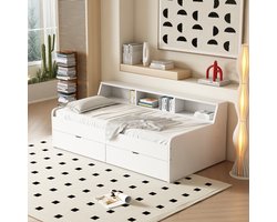 Slaapbank 90×200 cm – eenpersoonsbed – met twee lades – met opbergruimte – wit – zonder matras