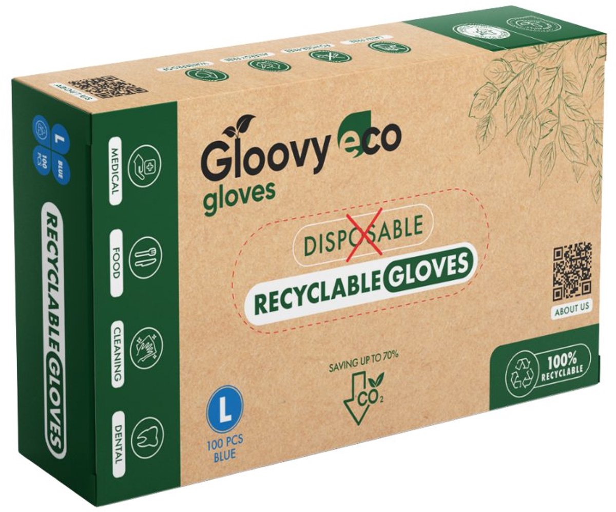 100x - Gloovy - Eco gloves - Duurzame Huishoudhandschoenen - Blauw L