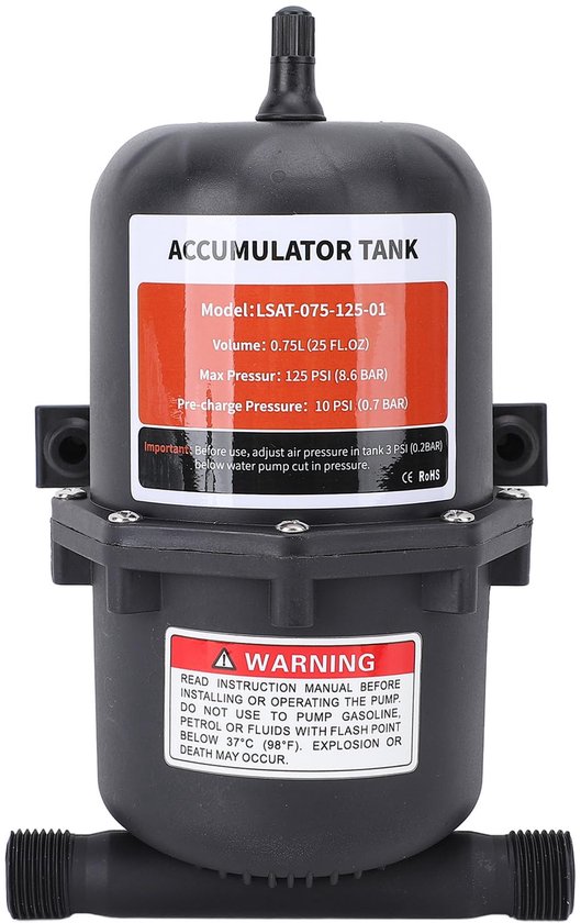 Accumulatortank 0,75L – 10-125 Psi, Voor Camper, Boot En Watersystemen – Vermindert Pompschade En Waterstoten