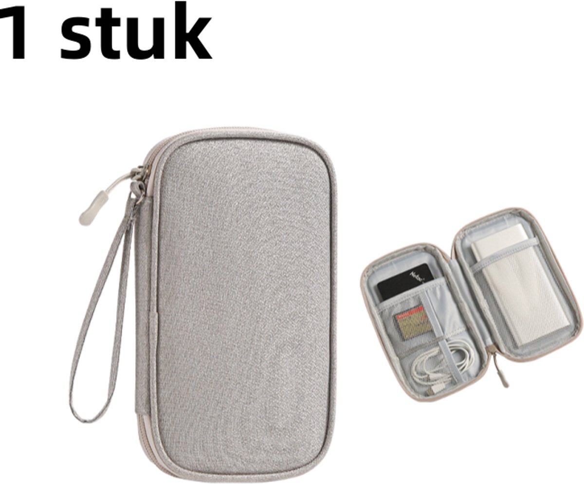 Image of 1 stuk - Opbergtas voor datakabel - geschikt voor oplader, mobiele stroom, oplaadkabel - reisschokbestendig - grijs (enkele laag)