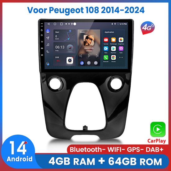 Inefala Android 15 Qualcomm 8 Core 4 64G Autoradio voor Toyota Aygo/Peugeot 107/Citroen C1 2005-2014 met draadloze Carplay, 10'' touchscreen met Android Auto FM/RDS-radio GPS WIFI Bluetooth SWC