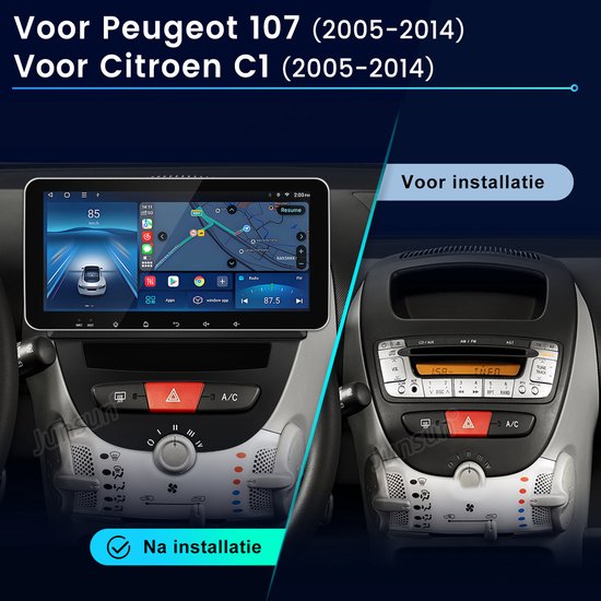 JUNSUN Android 14 Auto Radio voor Peugeot 107 & Citroën C1 (2005-2014