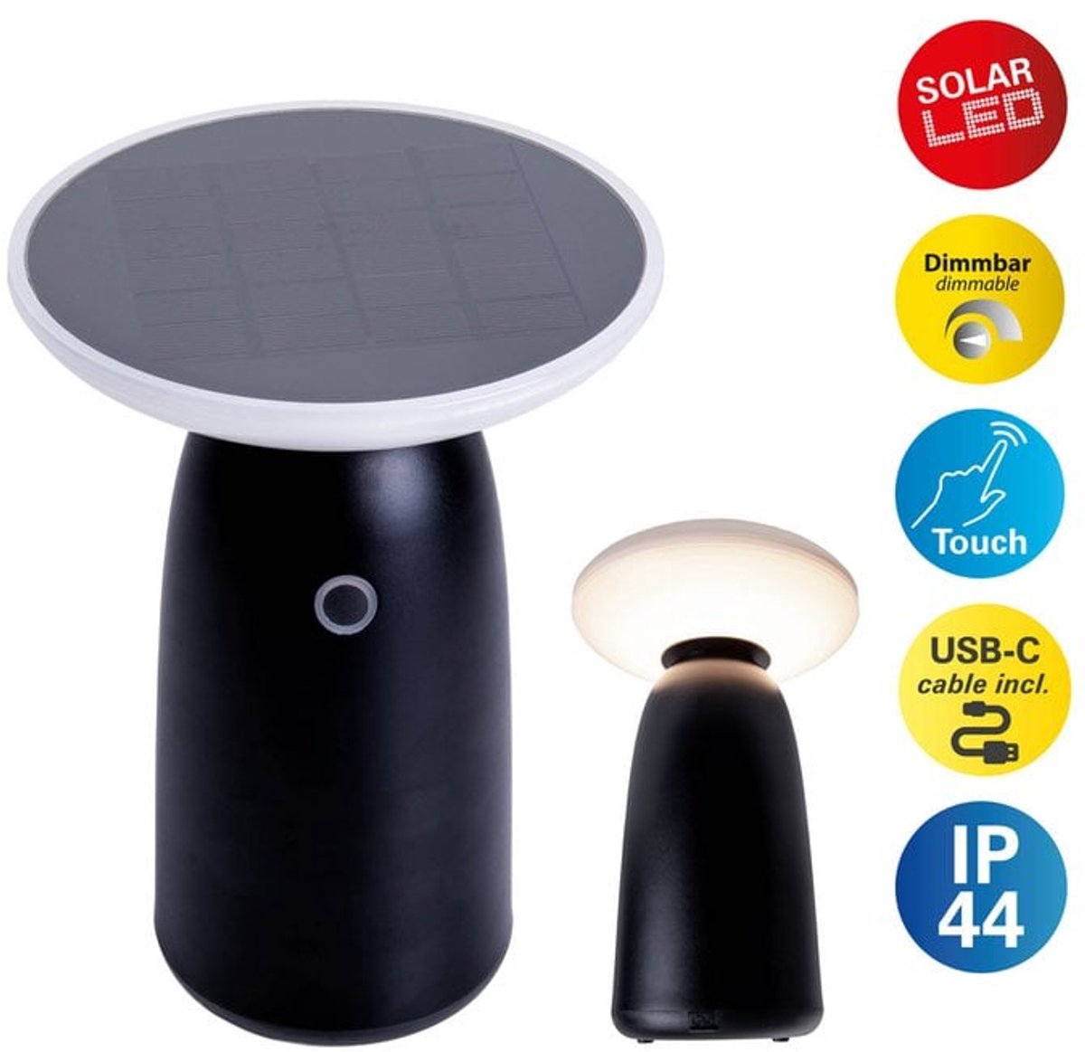Buitenlamp tafellamp zonder snoer Solar Lamp LED "ADA" Wit H 22,5cm met schemersensor Metaal Kunststof Zwart