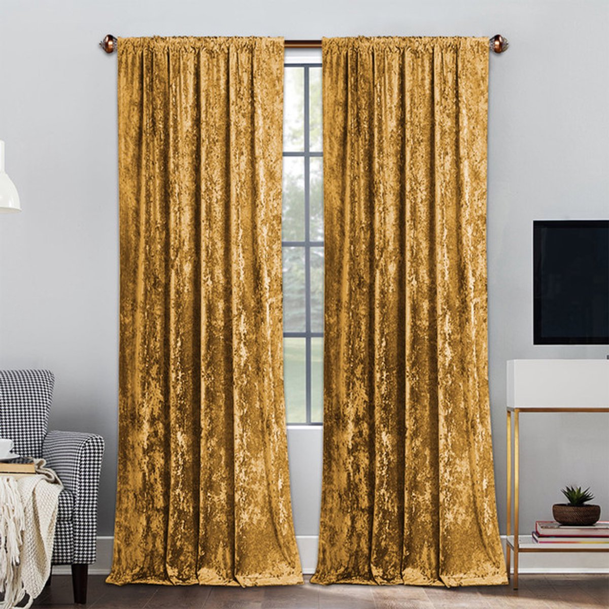 Qelus Fluwelen Gordijnen Verduisterend - Lichtwerend & Geluiddempend - Zacht Fluweel voor Slaapkamer Woonkamer - 2 Stuks(Goud, B140 x H225cm)