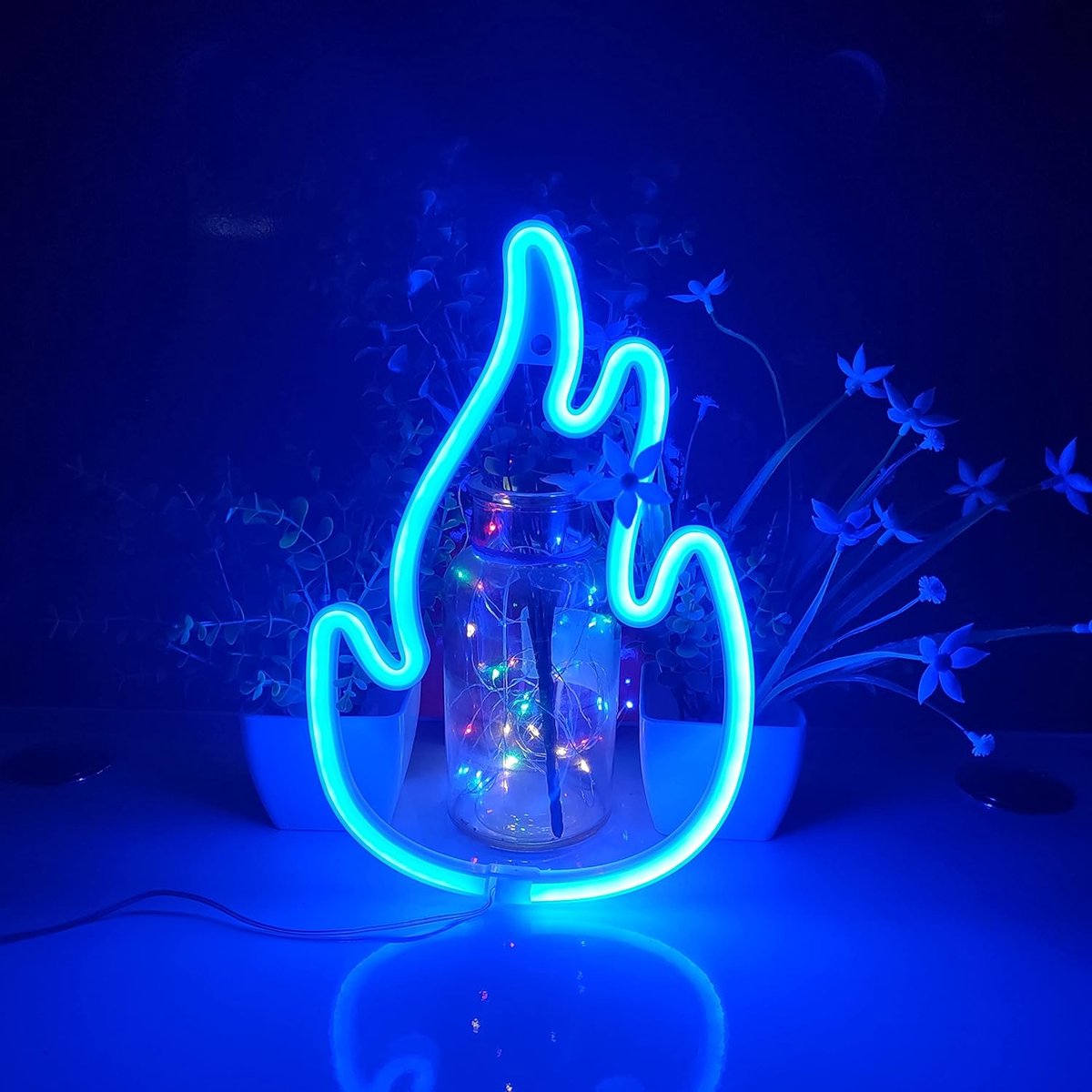 Daity Vlammende neonlamp, neonlamp op USB of 3 AA-batterijen, LED-bureaudecoratie, decoratie voor aan de muur in de slaapkamer, verjaardagscadeau, zakelijk cadeau voor bruiloften (blauw) - Batterijen niet inbegrepen