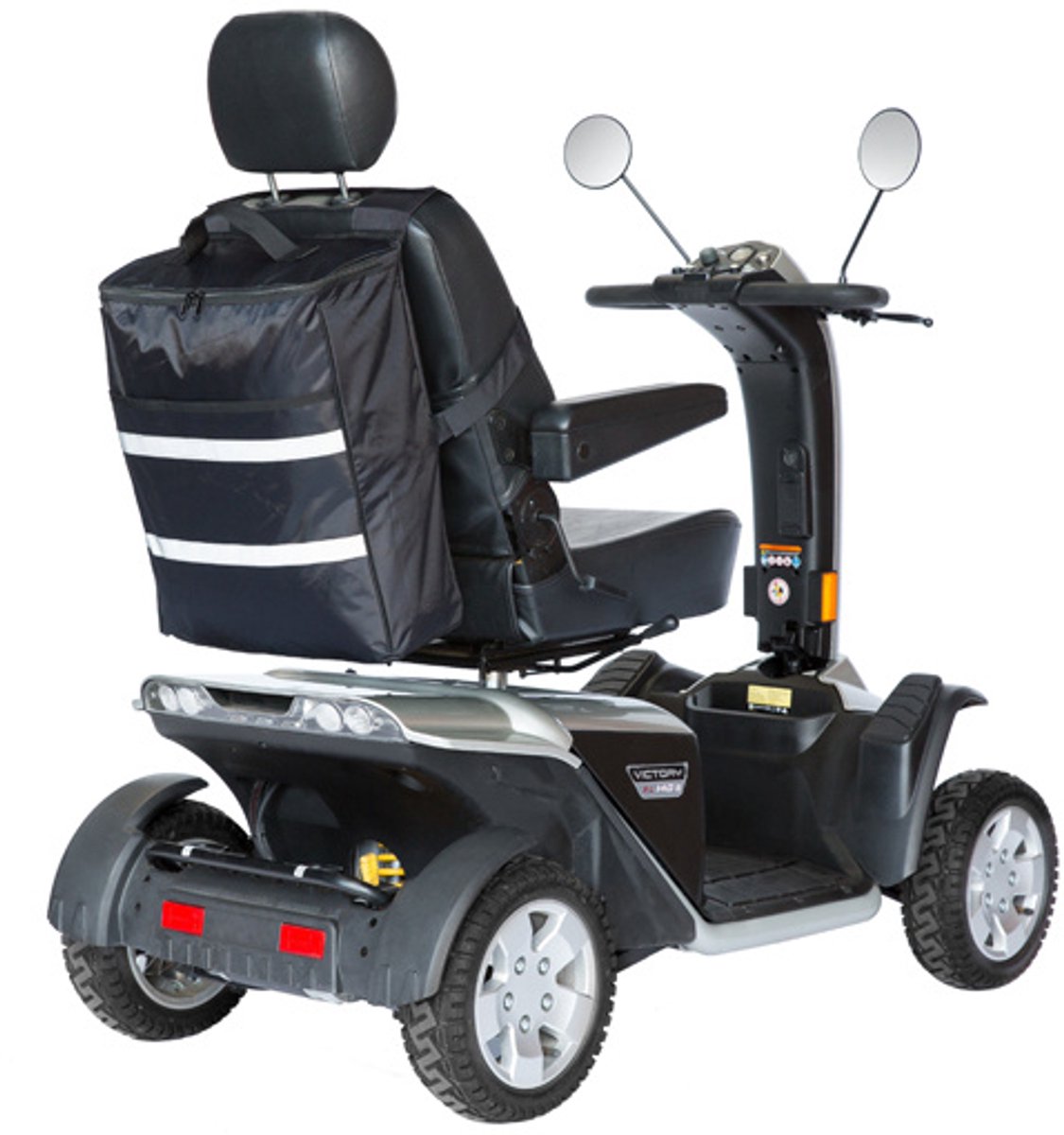 Zorgmiddelenaanhuis - Scootmobiel boodschappentas met veiligheidsreflectie - 15 cm x 40 cm x 46 cm (LxBxH) - Zwart met witte reflectie