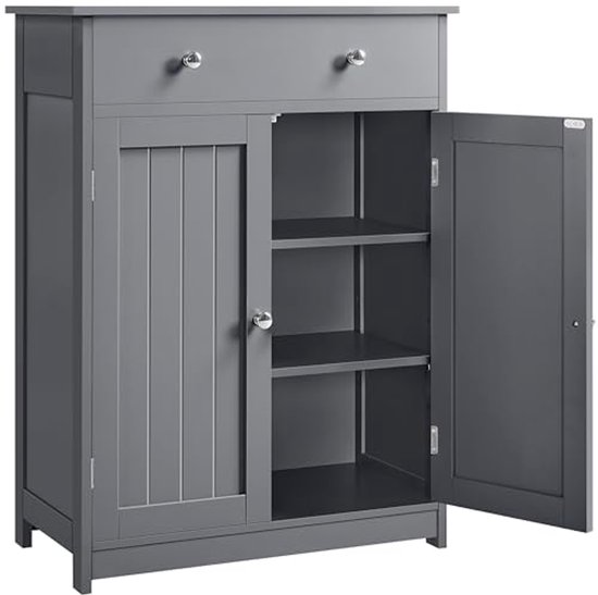 SoBuy Hoge Smalle Badkamerkast Blauw 20x20x180cm - Vrijstaande Badkamermeubel Met Lade En Verstelbare Planken BZR34-II-B