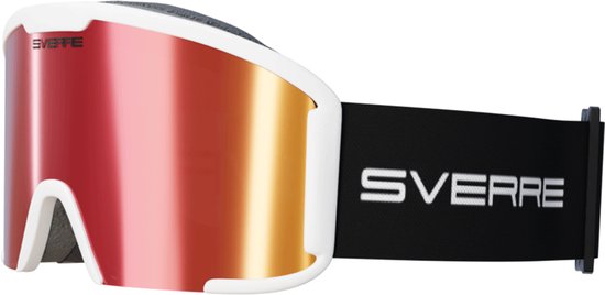 Sverre Sports skibril met rode verwisselbare lens + GRATIS slecht weer lens - Wit frame - Anti-condens - Voor heren en dames - Inclusief harde beschermcase - 100% UV bescherming - Licht, sterk en duurzaam frame