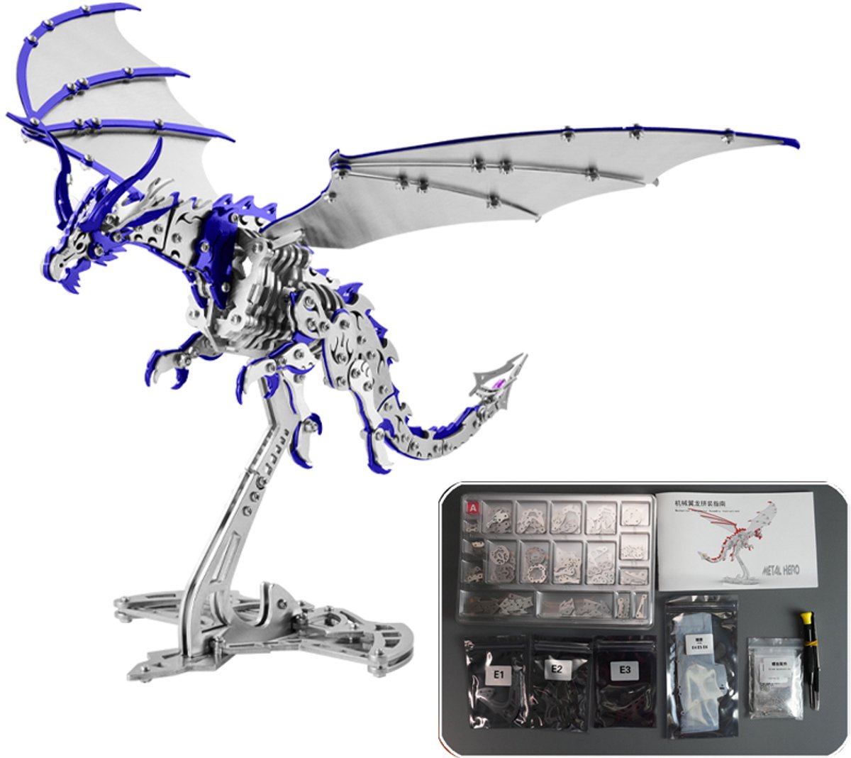 Bouwpakket Volwassenen – Blauwe Draak Modelbouw – 373 Onderdelen – Miniatuur