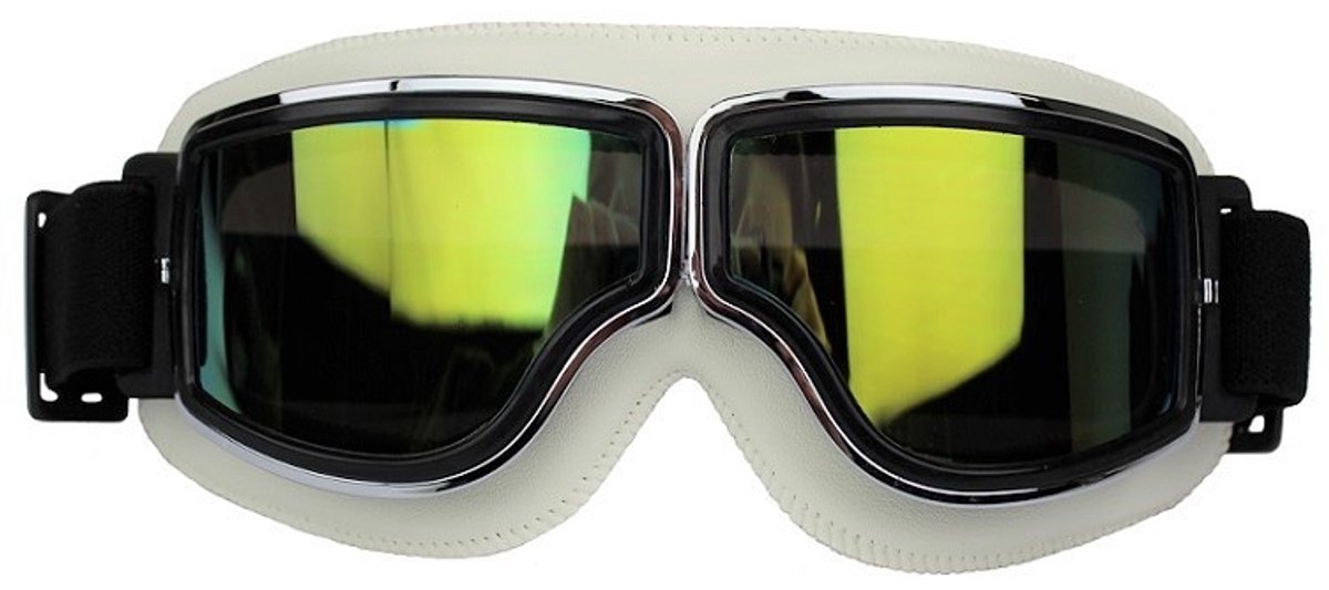 CRG Cruiser - Stijlvolle Motorbril - Wit - voor Heren en Dames - Retro Design - Goud Reflecterend Glas - Met open Neusbrug
