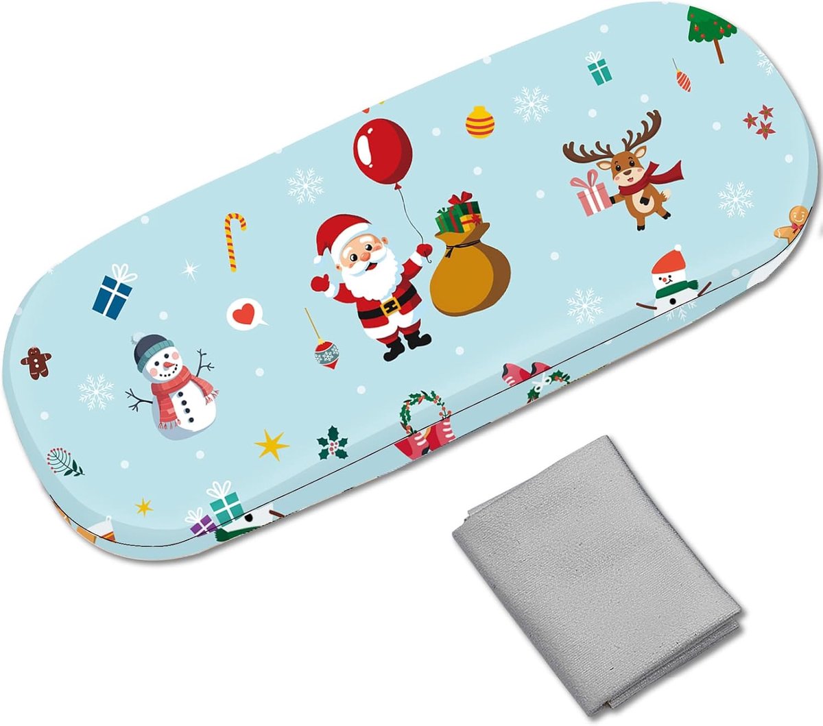 Santa Claus Brillenkoker - Hard Shell Lederen Zonnebril Case - Draagbare Brillenhouder - Spektakel Opslag - Clamshell Pouch - Beschermend met Reinigingsdoek voor Mannen Vrouwen - 15,4 x 6,5 x 4,5 cm - Bescherming en Opbergruimte