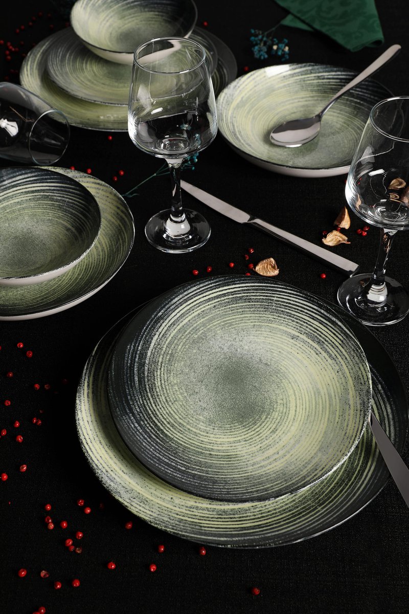 Asir - Dinerset - 24-delig - Crème, Groen en Zwart