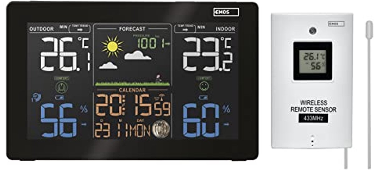 Draadloos Weerstation voor Binnen- en Buitentemperatuur met Kleurendisplay, Weersvoorspelling en Kalender