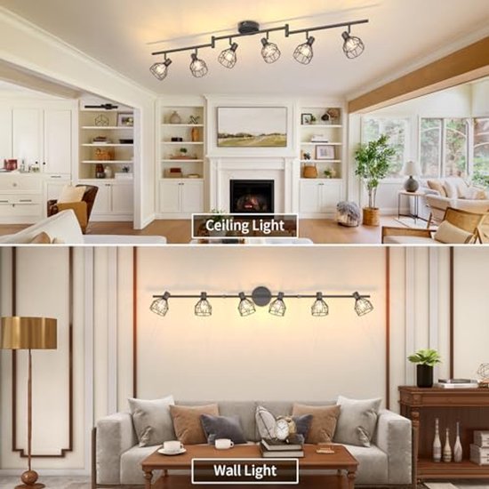 Zwarte Draaibare Plafondlamp met 6 Spots en E14-fitting voor Binnen | bol