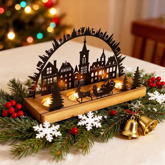 Zilveren houten kaarsenstandaard 76x10x14 cm