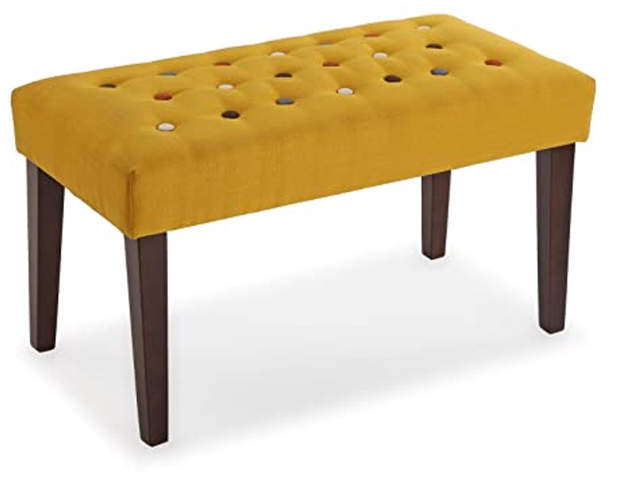 Kleurrijk Voetenbankje voor Slaapkamer en Entree - 43 x 40 x 80 cm - Katoen en Hout - Geel