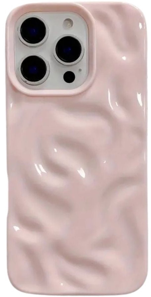 Roze Hoesje – Geschikt voor iPhone 14 Pro – TPU Beschermhoesje met Bobbeltjes & Anti-Slip Grip – Krullende Golfvorm – Bubbly Case