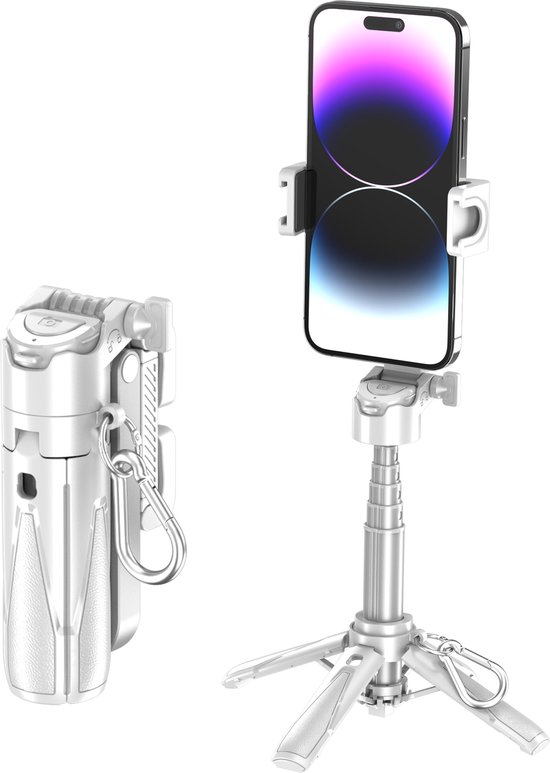 Perche à selfie 6 en 1 MOJOGEAR TS2 Mini trépied et poignée - Magnétique pour MagSafe - avec télécommande Bluetooth - Wit