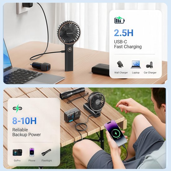 Mini Ventilateur de Poche Multifonction – Rechargeable USB & Support Téléphone - The Good Place Maroc