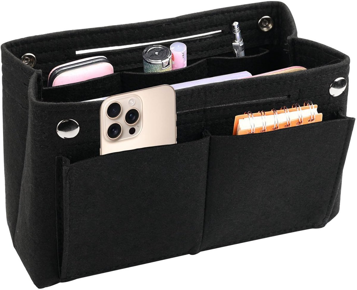 Ynkkvre-Vilten Tas Organizer – 24 x 8 x 15 cm – Handtas Organizer met Meerdere Vakjes – Binnenzak voor Handtas – Zwart