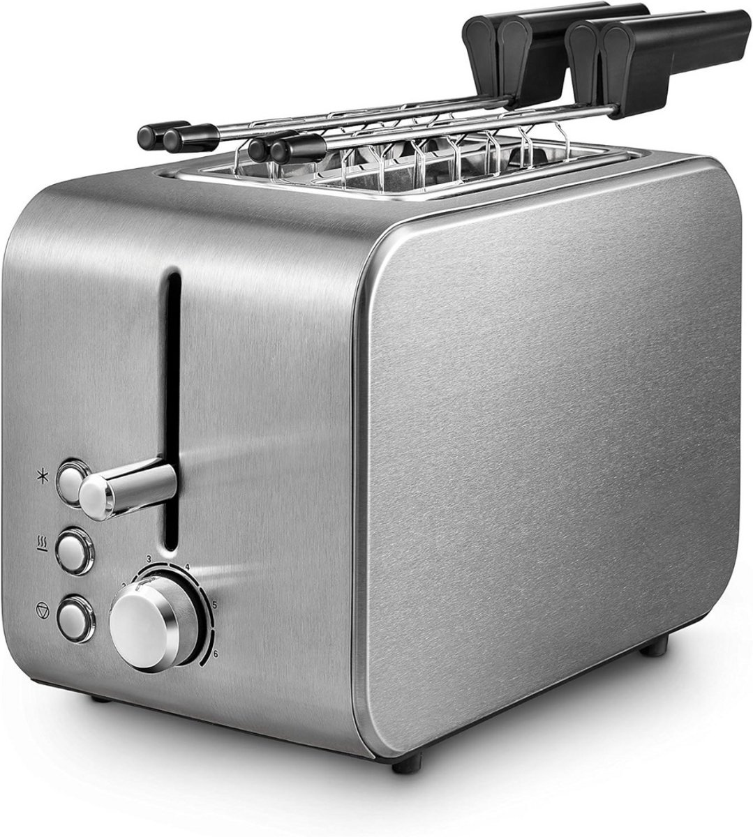 MMM® Tosti Apparaat Broodrooster - Broodrooster met Tostiklemmen - Tosti Broodrooster - met Tangen - met Kruimelvanger - Zilver- 32 cm x 20 cm x 27 cm