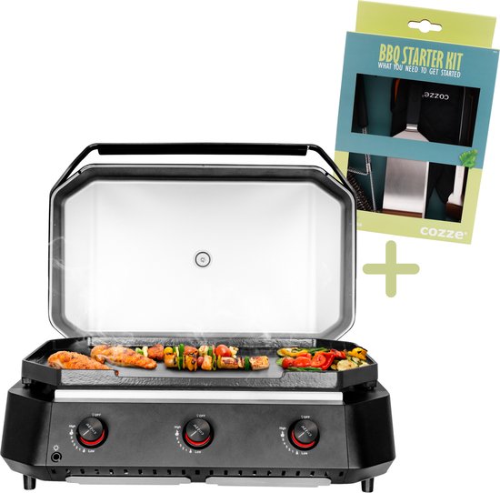 Cozze G-800 Plancha Gasbakplaat met deksel en 3 gasbranders, - Cozze® - €529,00