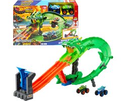 Hot Wheels Monstertrucks - Haaien vs. Dino's Draak Vernietiging Speelset en 2 Speelgoedtrucks