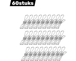 60stuks - Wasknijpers - Roestbestendig roestvrij staal - Vlieshouder - Winddichte clip - Geschikt voor waslijn, sterke grip Wasknijpers - Geschikt voor snackzakken, handdoeken, foto's, papieren, keuken, kantoor