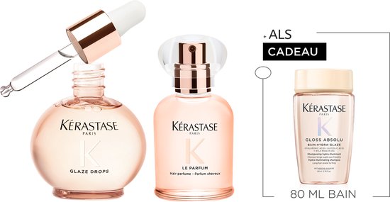 Kérastase Gloss Absolu Anti-frizz Duo + Cadeau - Glaze Drops Haarolie 45 ml & Hair Mist Haarparfum 30ml + Shampoo 80ml Cadeau - Voor Lang Haar Gevoelig Voor Pluis