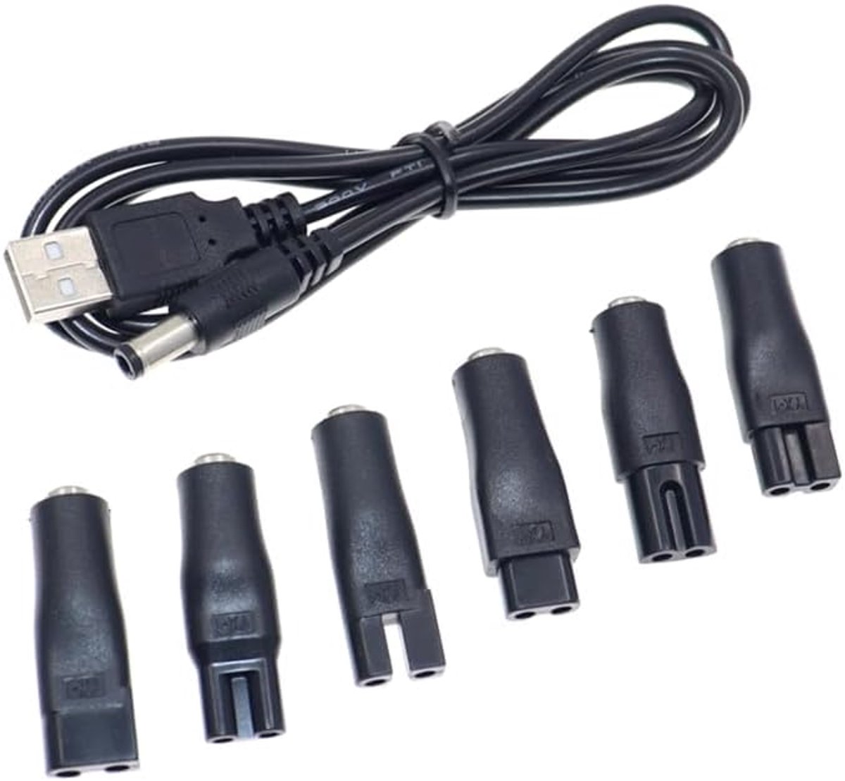 Universele Kabel voor haartrimmers met DC-connector - USB-adapter, oplaadkoppen, voedingskabel, scheerapparatenlader, en omvormer voor scheermachines, luchtreinigers, tafellampen en andere apparatuur.