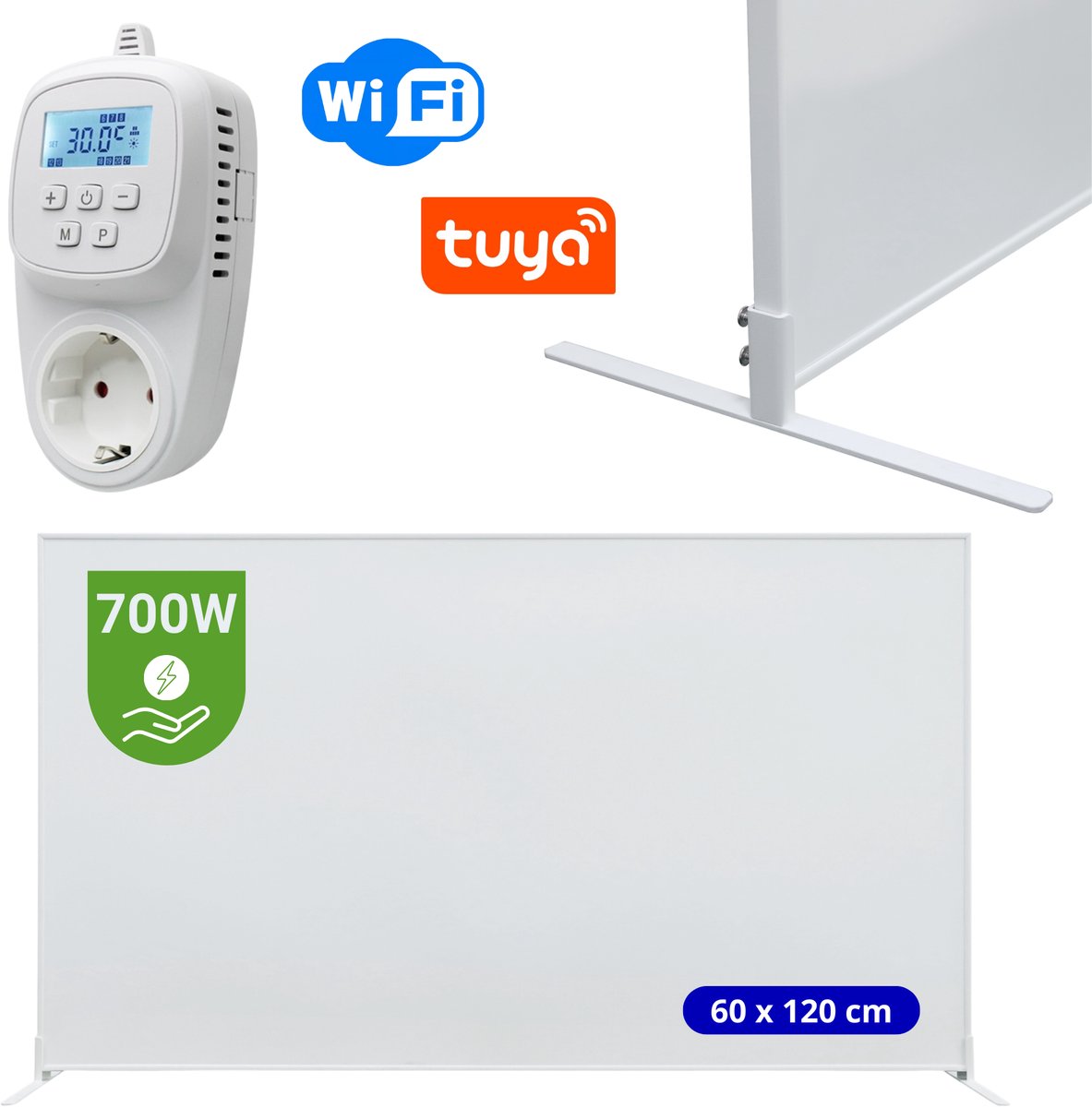 VH verplaatsbaar infrarood paneel compleet met thermostaat - 60 x 120 cm - 700 watt - Wifi en programmeerbaar - Lichtgewicht