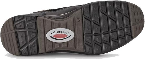 Onderkant van een zwarte Gabor dames sneaker met het Rollingsoft logo.