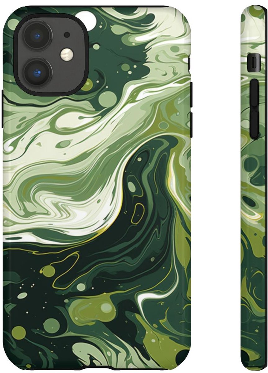 Groene Suminagashi Marmer Abstract – Telefoonhoesje Geschikt voor iPhone 11