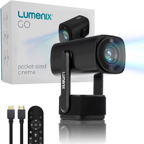 Lumenix® GO Mini Beamer - Thuisbioscoop - Android 11.0 - WiFi 6 & Bluetooth 5.2 - Voor iOS en Android - Draagbaar en Draadloos met accu - Zwart