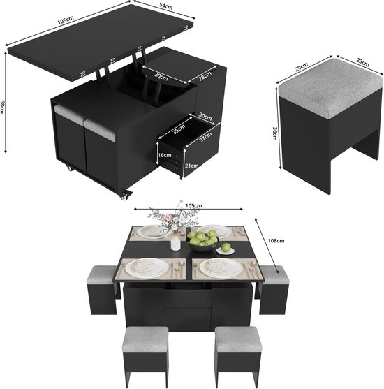 Set van 2 salontafels met marmer- en houtlook - multifunctionele woonkamertafel - MDF - naturel
