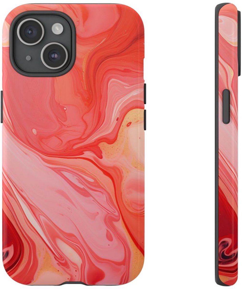 Koraalrode Abstracte Krullen – Telefoonhoesje Geschikt voor iPhone 15