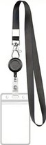 Lange Lanyard Sleutelhanger en Keycord - zwart - Badgehouder met Clip trekkoord - Uittrekbare Badge Pashouder - Kaarthouder Keykoord - Houder voor Kaart/Sleutels - Telefoon/GSM Koord - Sleutelkoord - Plastic ID Pashouder Ketting - Telefoonkoord
