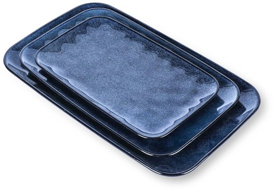 Samhita Serveerschalen mangohout rechthoekige serveerschalen, houten plaat, thee-/drankschaal, diner serveerblad, snacklade (zwart) (35,56 cm x 27,94 cm x 5,08 cm