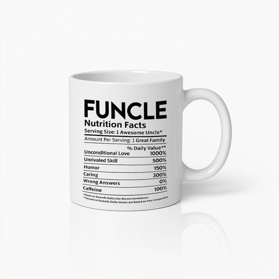Tasse humoristique « FUNCLE Nutrition Facts » de 330 ml – Cadeau hilarant pour les oncles – Tasse à café pleine Humour et d'amour